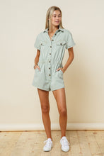 Load image into Gallery viewer, Eliza Washed Denim Safari Romper
