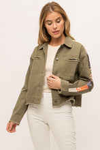 Load image into Gallery viewer, Truckee Stripe Sleeve Denim Jacket
