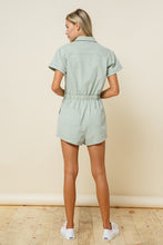 Load image into Gallery viewer, Eliza Washed Denim Safari Romper
