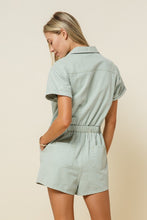 Load image into Gallery viewer, Eliza Washed Denim Safari Romper
