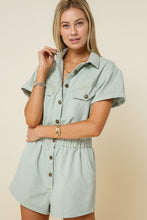 Load image into Gallery viewer, Eliza Washed Denim Safari Romper
