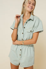 Load image into Gallery viewer, Eliza Washed Denim Safari Romper
