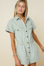 Load image into Gallery viewer, Eliza Washed Denim Safari Romper
