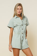 Load image into Gallery viewer, Eliza Washed Denim Safari Romper
