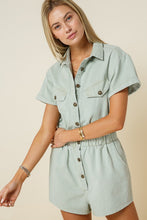 Load image into Gallery viewer, Eliza Washed Denim Safari Romper
