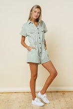 Load image into Gallery viewer, Eliza Washed Denim Safari Romper
