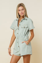 Load image into Gallery viewer, Eliza Washed Denim Safari Romper
